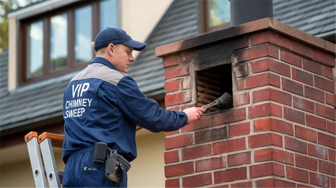 VIP Chimney Sweep team member standing by a brick chimney